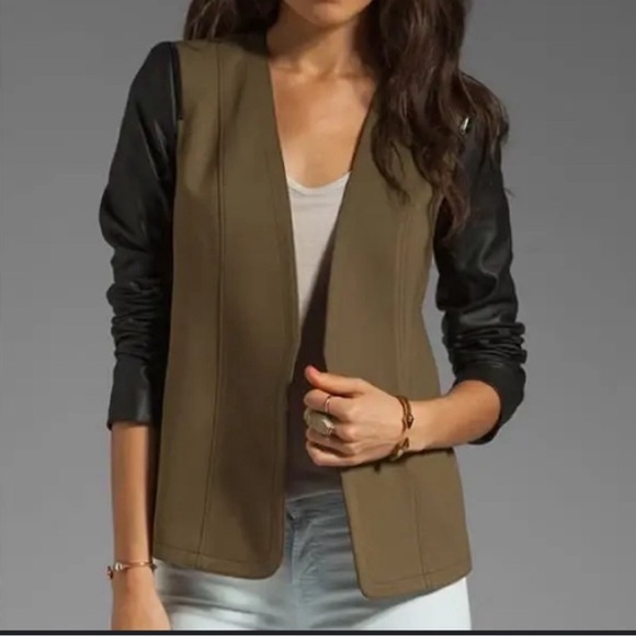 Theory Pryor Yaisa Leather Sleeve Jacket